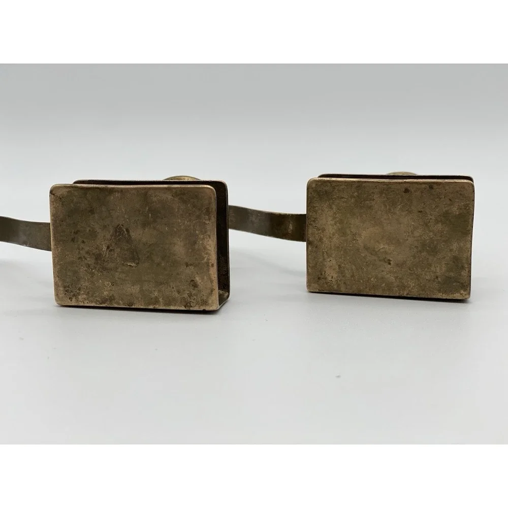 Vintage Pair Solid Brass Chamberstick Candle Holders w Matchbox Storage & Handle
